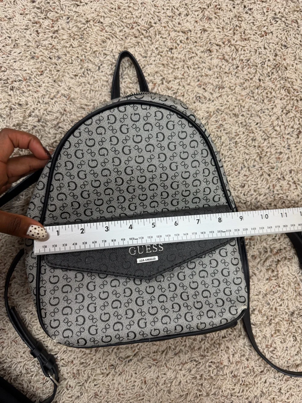 GUESS Gray Logo-Print Mini Backpack with Black Trim